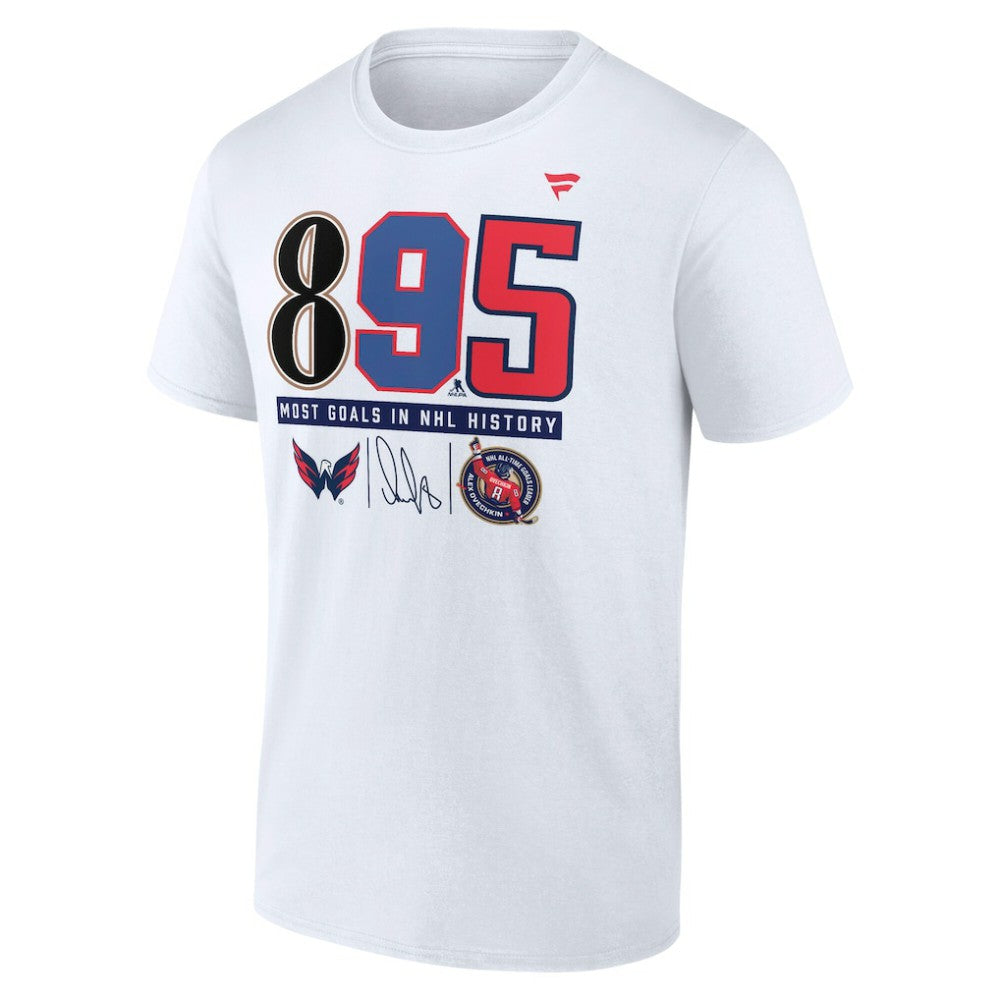 Alexander Ovechkin Washington Capitals Fanatics NHL All-Time Leading Goal Scorer The History of 895 T-Shirt - White | Fanatics discount