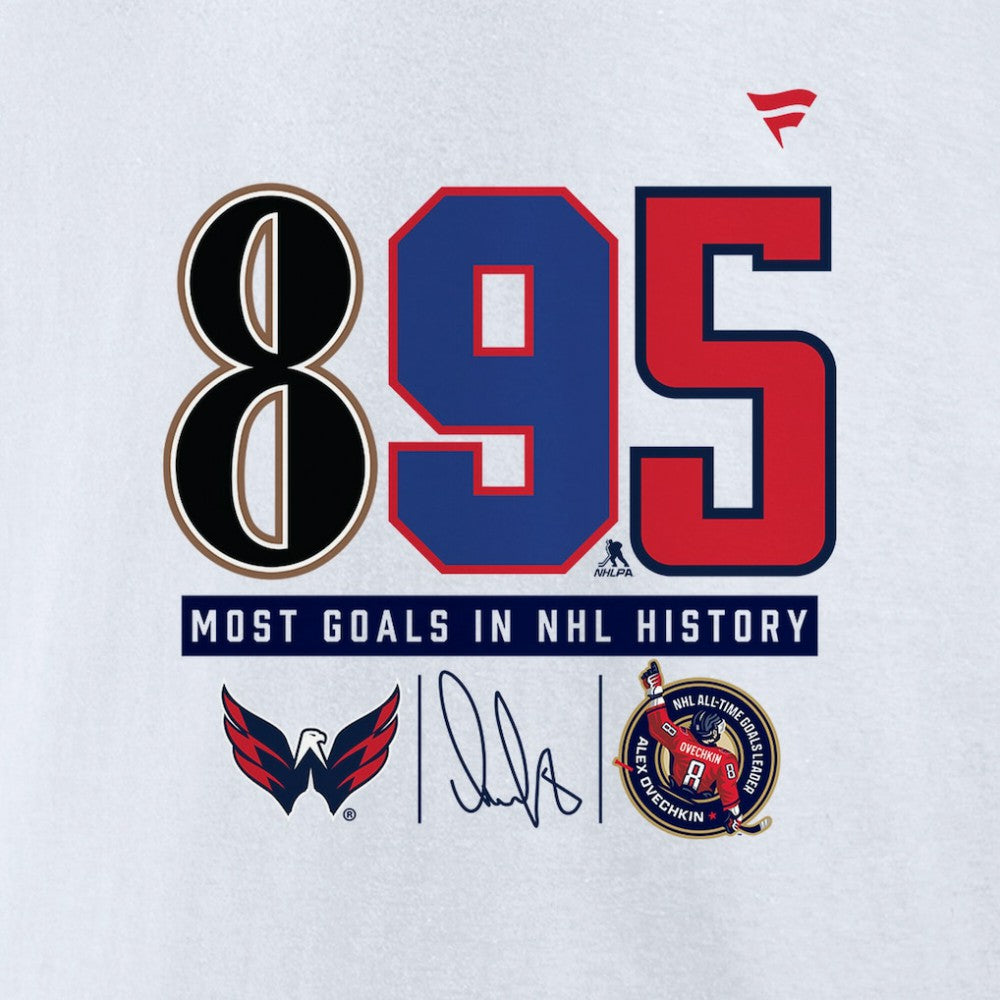 Alexander Ovechkin Washington Capitals NHL All-Time Leading Goal Scorer 895 T-Shirt - White | NHL online