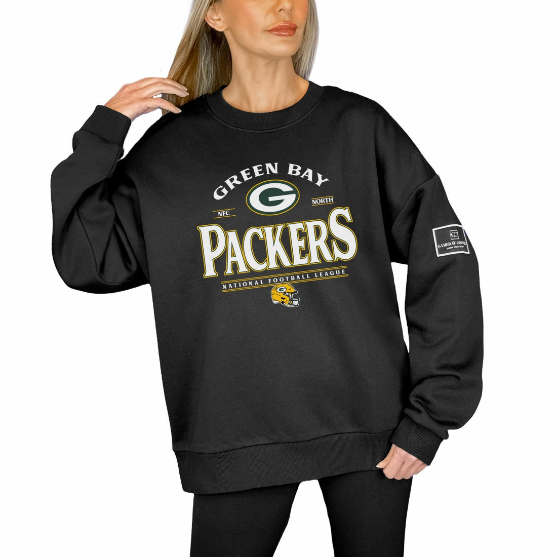 Green Bay Packers Gameday Couture Women's Oversized Players Only Black Label Pullover Sweatshirt - Black - NFL