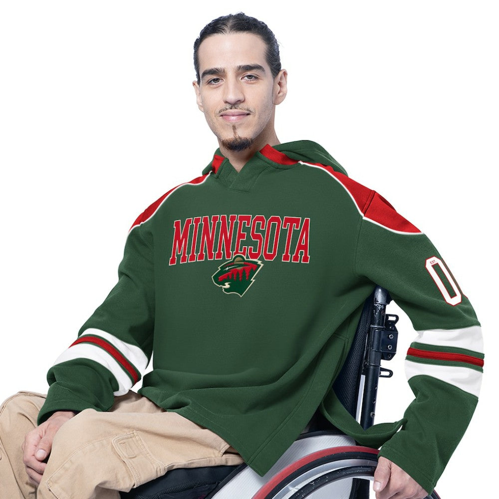 Minnesota Wild G-III Sports by Carl Banks Adaptive Wear Lord Stanley Hooded Long Sleeve Sweatshirt - Green | NHL Clearance