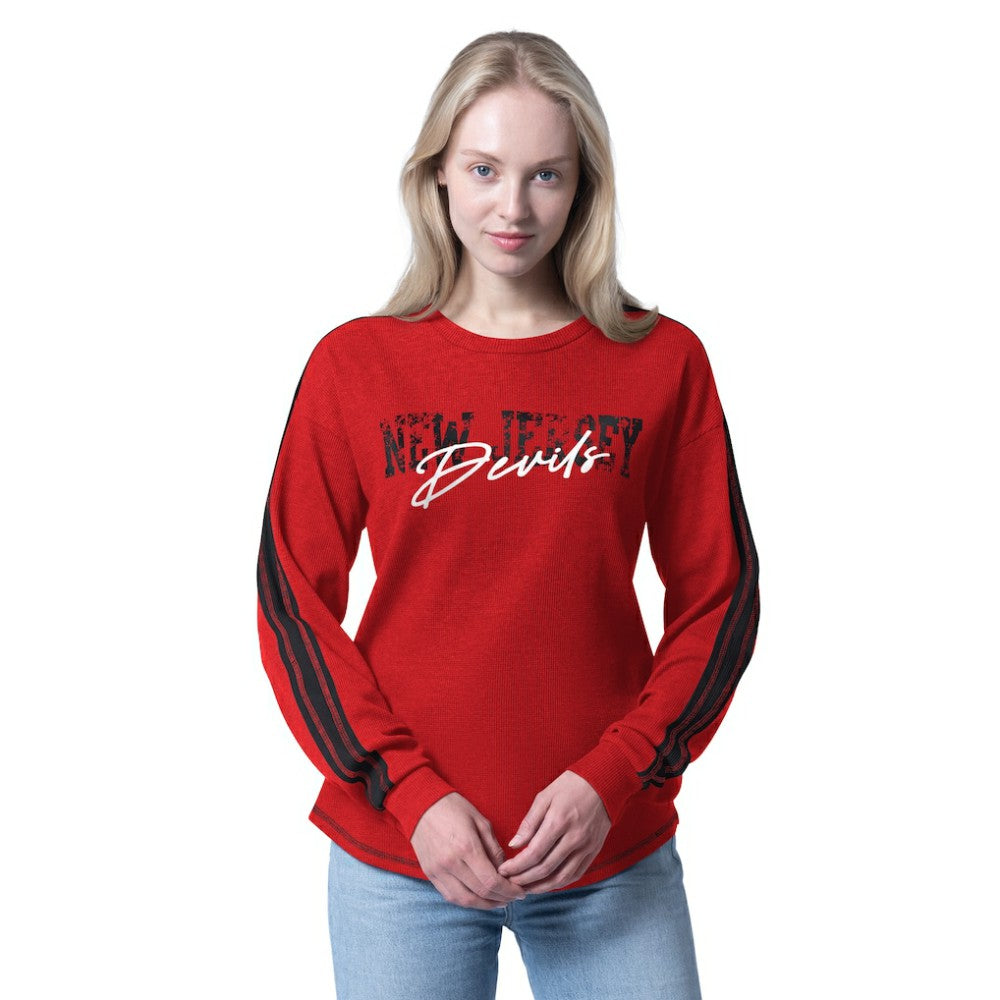 New Jersey Devils G-III 4Her by Carl Banks Women's Advantage Thermal Long-Sleeve Tri-Blend T-Shirt - Red | NHL Lifestyle