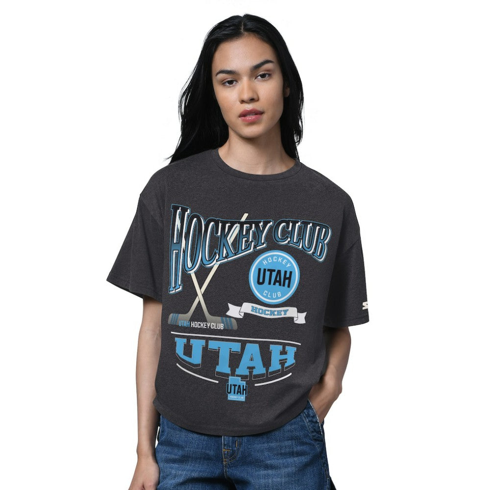 Utah Hockey Club Starter Women's Oversized Hall of Fame T-Shirt - Heather Black | NHL Clearance