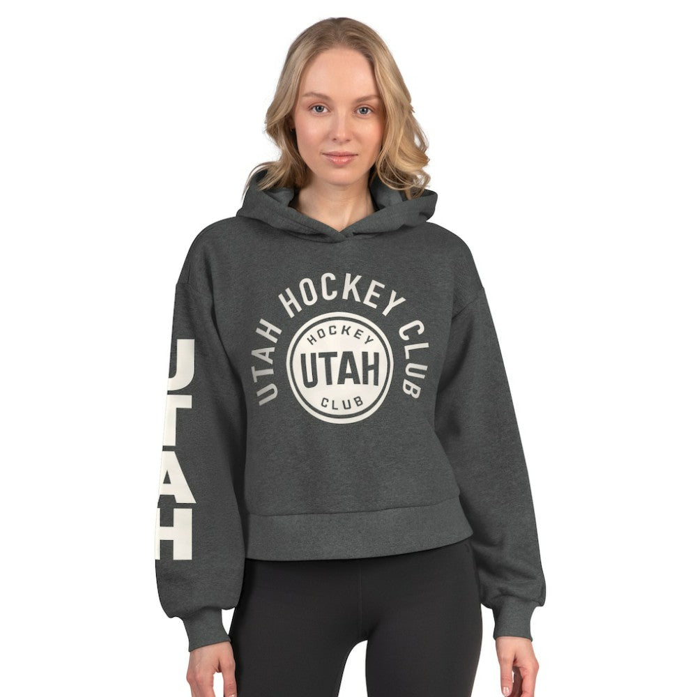 Utah Mammoth Starter Women's Star Player Cropped Fleece Hoodie - Heather Charcoal | NHL near me