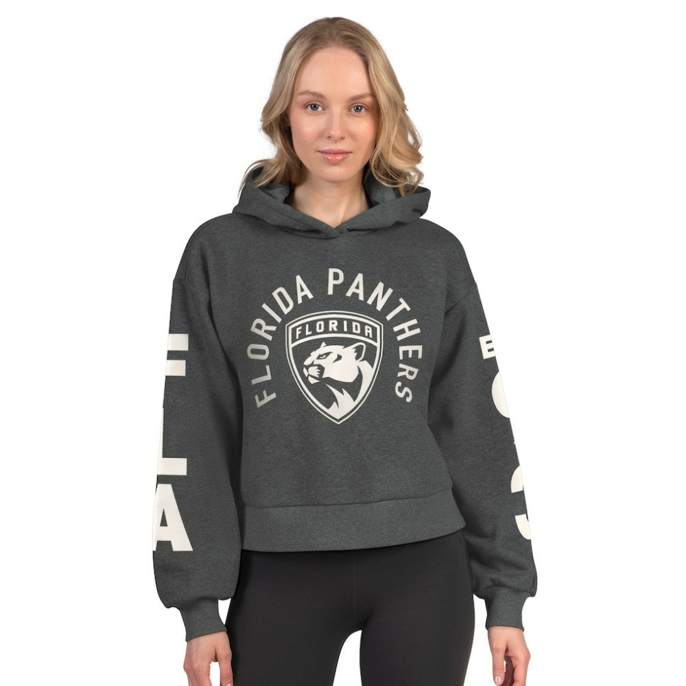 Florida Panthers Starter Women's Star Player Cropped Fleece Hoodie - Heather Charcoal | NHL Lifestyle