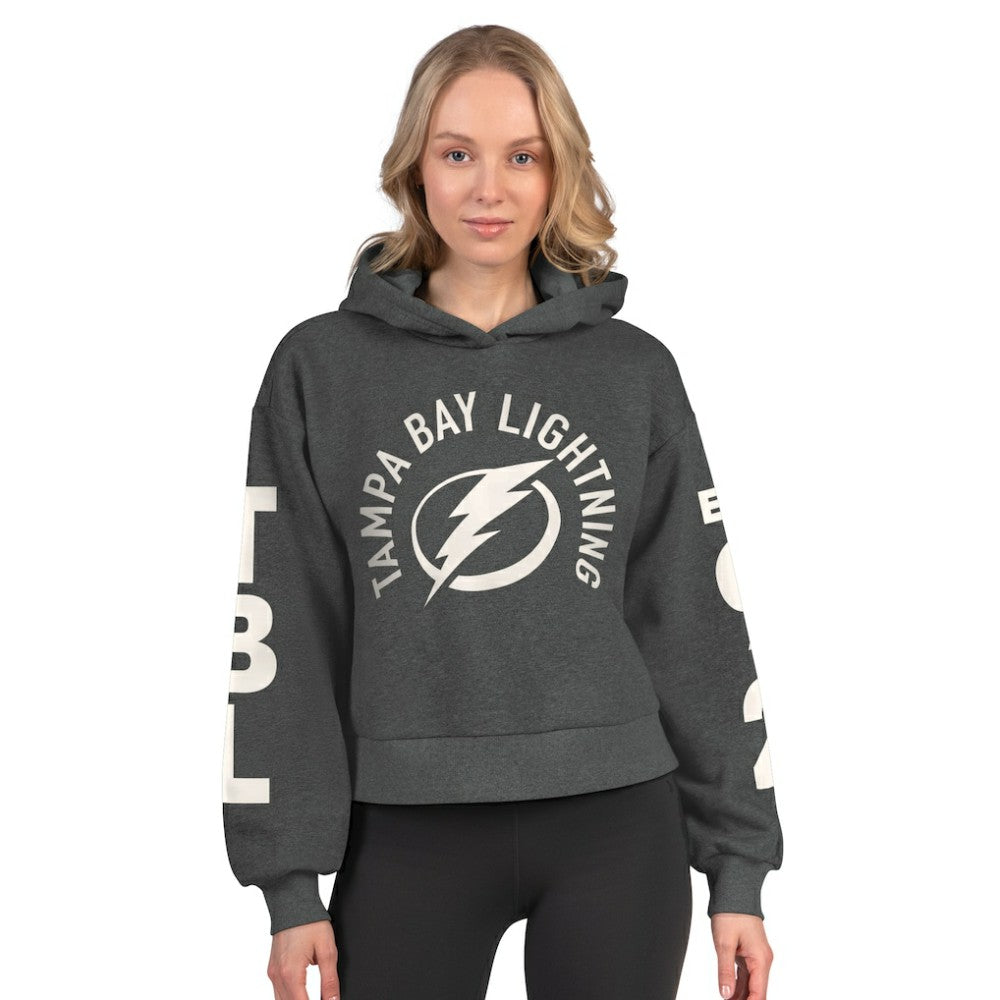 Tampa Bay Lightning Starter Women's Star Player Cropped Fleece Hoodie - Heather Charcoal | NHL on sale