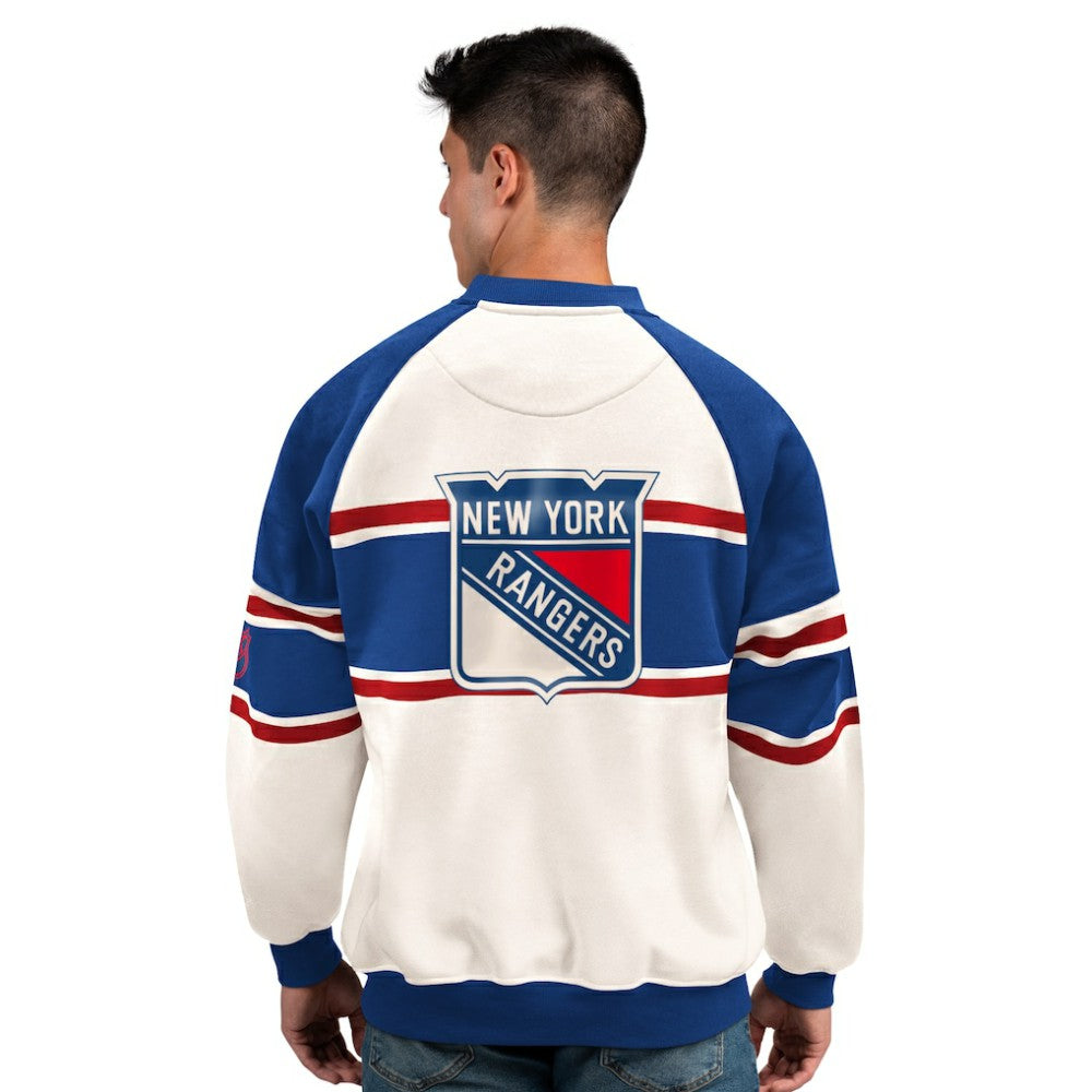 New York Rangers Starter Male Adult Defense Fleece Crewneck Sweatshirt - White | NHL Clearance