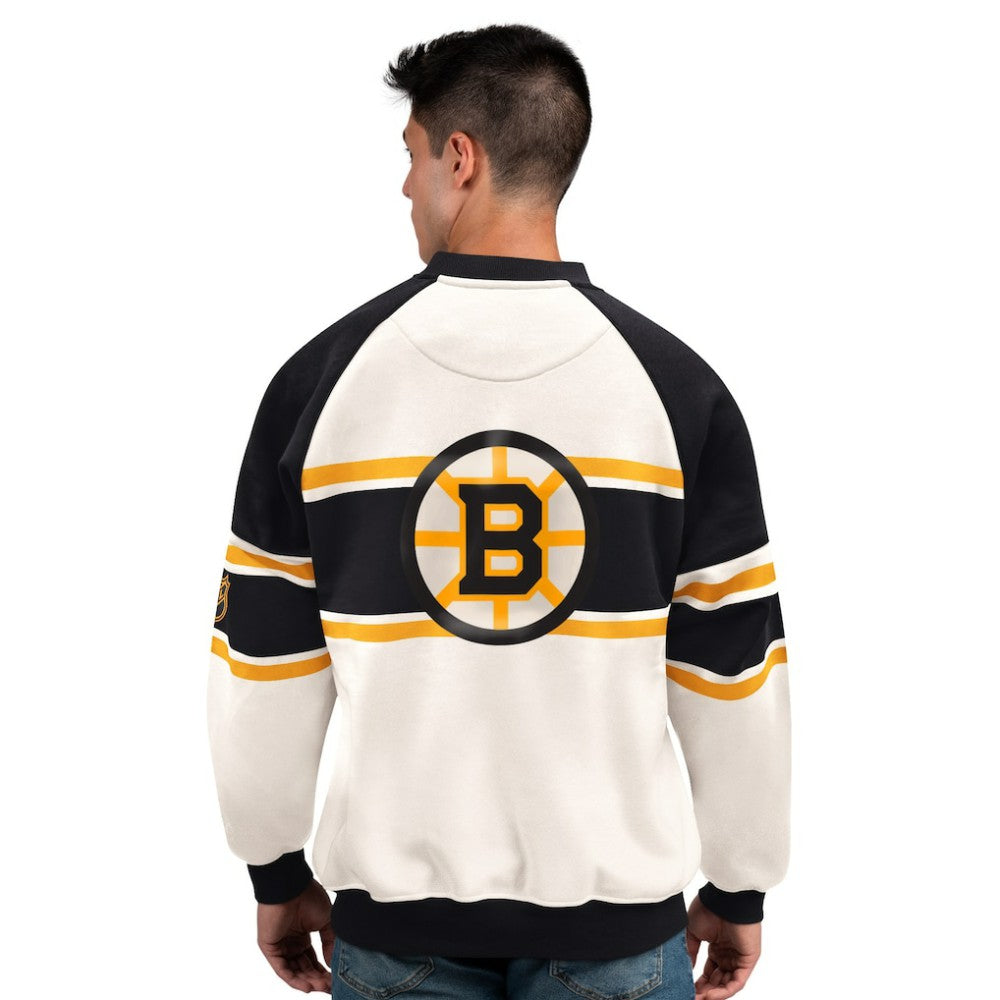 Boston Bruins Starter Male Adult Defense Fleece Crewneck Sweatshirt - White | NHL Clearance