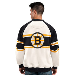 Boston Bruins Starter Male Adult Defense Fleece Crewneck Sweatshirt - White | NHL Clearance