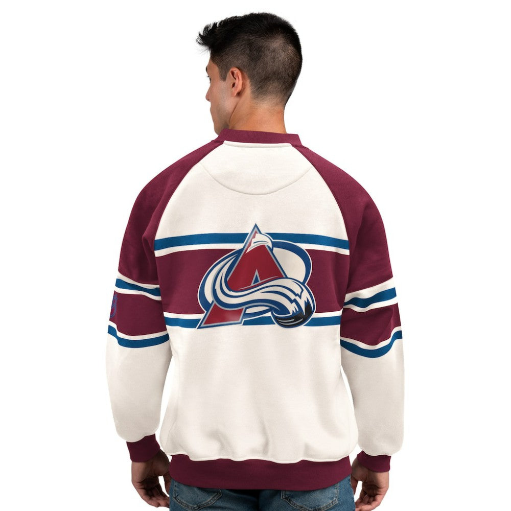 Colorado Avalanche Starter Male Adult Defense Fleece Crewneck Sweatshirt - White | NHL on sale