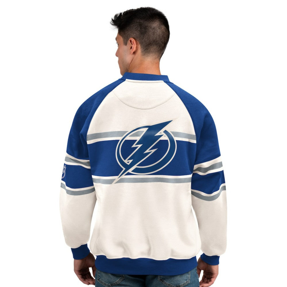 Tampa Bay Lightning Starter Male Adult Defense Fleece Crewneck Sweatshirt - White | NHL Lifestyle