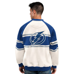 Tampa Bay Lightning Starter Male Adult Defense Fleece Crewneck Sweatshirt - White | NHL Lifestyle