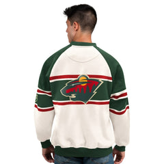Minnesota Wild Starter Male Adult Defense Fleece Crewneck Sweatshirt - White | NHL online