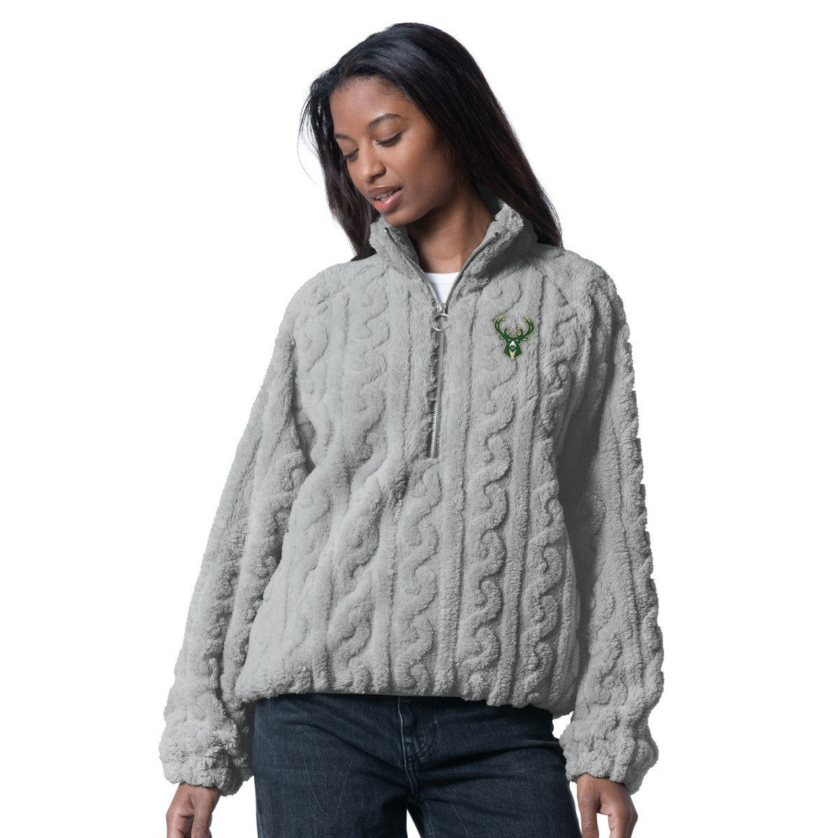 Milwaukee Bucks G-III 4Her by Carl Banks Women's Champ Half-Zip Pullover Gray