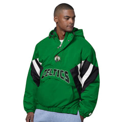 Boston Celtics Starter The Line Up Oxford Crinkle Half-Zip Hooded Jacket Green