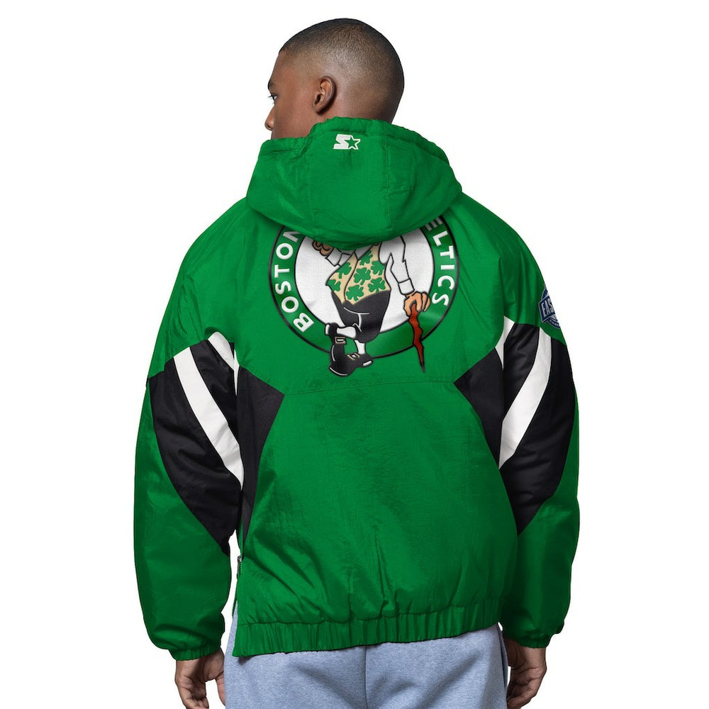 Boston Celtics Starter The Line Up Oxford Crinkle Half-Zip Hooded Jacket Green