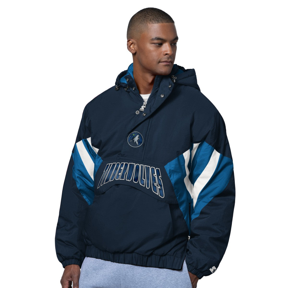 Minnesota Timberwolves Starter The Line Up Oxford Crinkle Half-Zip Hooded Jacket Blue