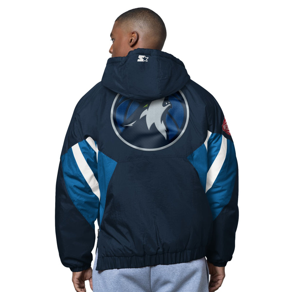 Minnesota Timberwolves Starter The Line Up Oxford Crinkle Half-Zip Hooded Jacket Blue