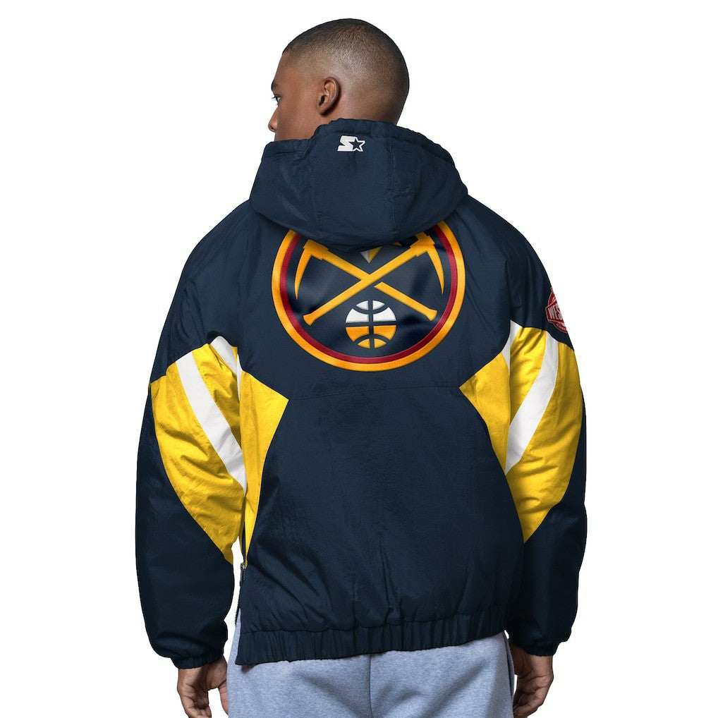 Denver Nuggets Starter The Line Up Oxford Crinkle Half-Zip Hooded Jacket Navy