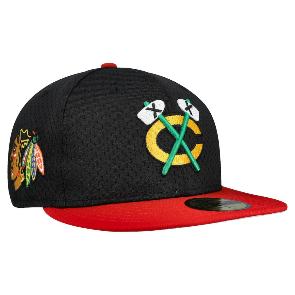 Chicago Blackhawks New Era Mesh Crown Two-Tone 59FIFTY Fitted Hat - Black/Red | New Era Lifestyle