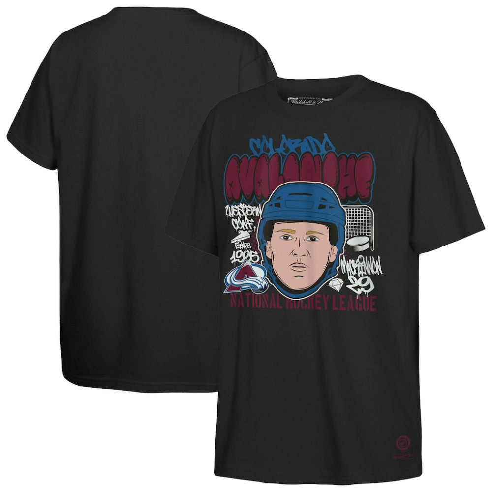 Nathan MacKinnon Colorado Avalanche Mitchell & Ness Youth Caricature T-Shirt - Black | NHL on sale