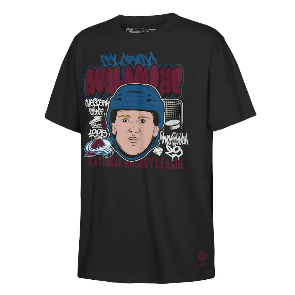 Nathan MacKinnon Colorado Avalanche Mitchell & Ness Youth Caricature T-Shirt - Black | NHL on sale