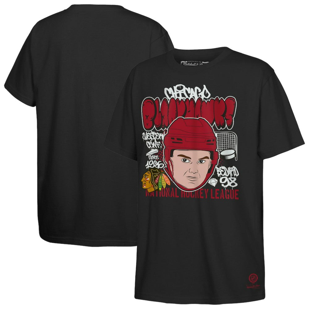 Connor Bedard Chicago Blackhawks Mitchell & Ness Youth Caricature T-Shirt - Black | NHL Lifestyle