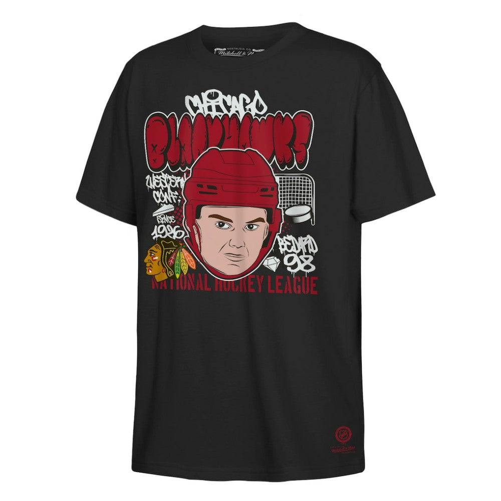 Connor Bedard Chicago Blackhawks Mitchell & Ness Youth Caricature T-Shirt - Black | NHL Lifestyle