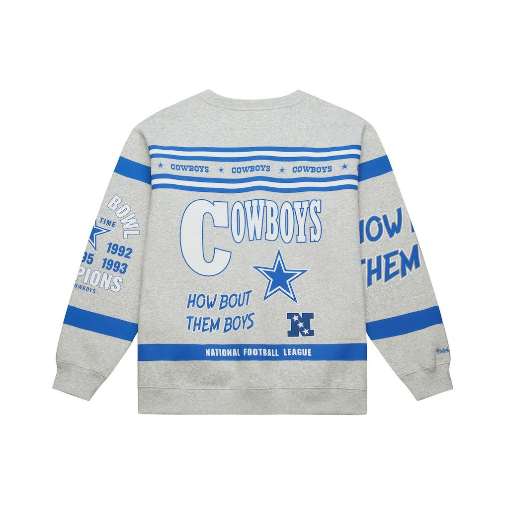Dallas Cowboys All Over Print Retro Fleece Sweatshirt - Heather Gray - Mitchell & Ness