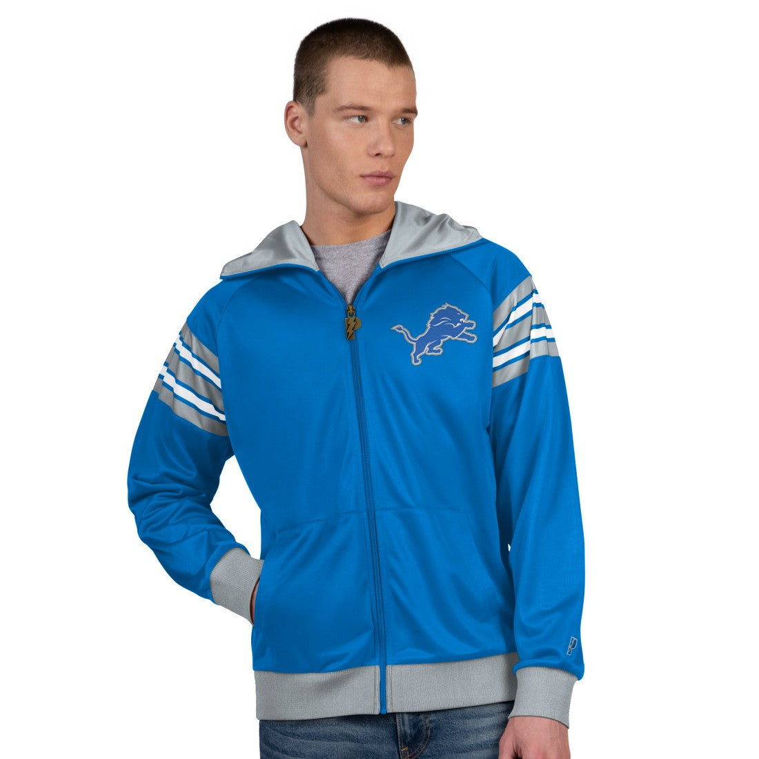 Detroit Lions Pro Player Helmet Full-Zip Hooded Track Jacket - Blue/Silver - NFL