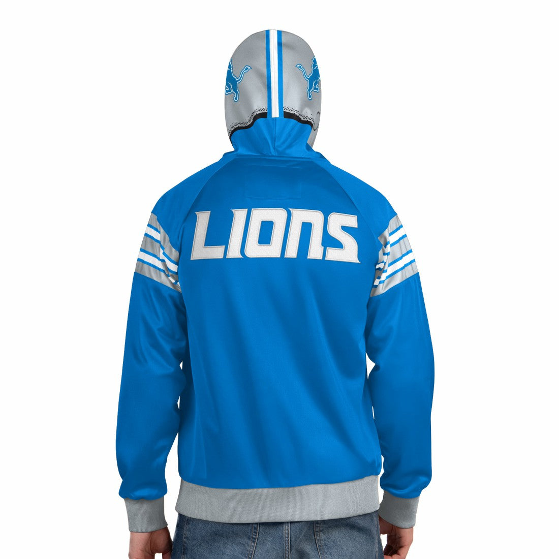 Detroit Lions Pro Player Helmet Full-Zip Hooded Track Jacket - Blue/Silver - NFL