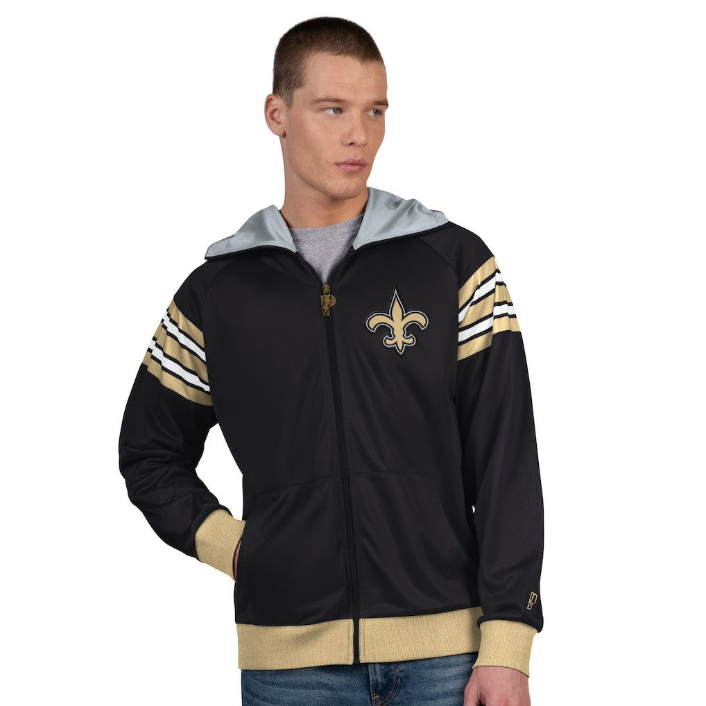 New Orleans Saints Pro Player Helmet Full-Zip Hooded Track Jacket - Black/Gold - NFL