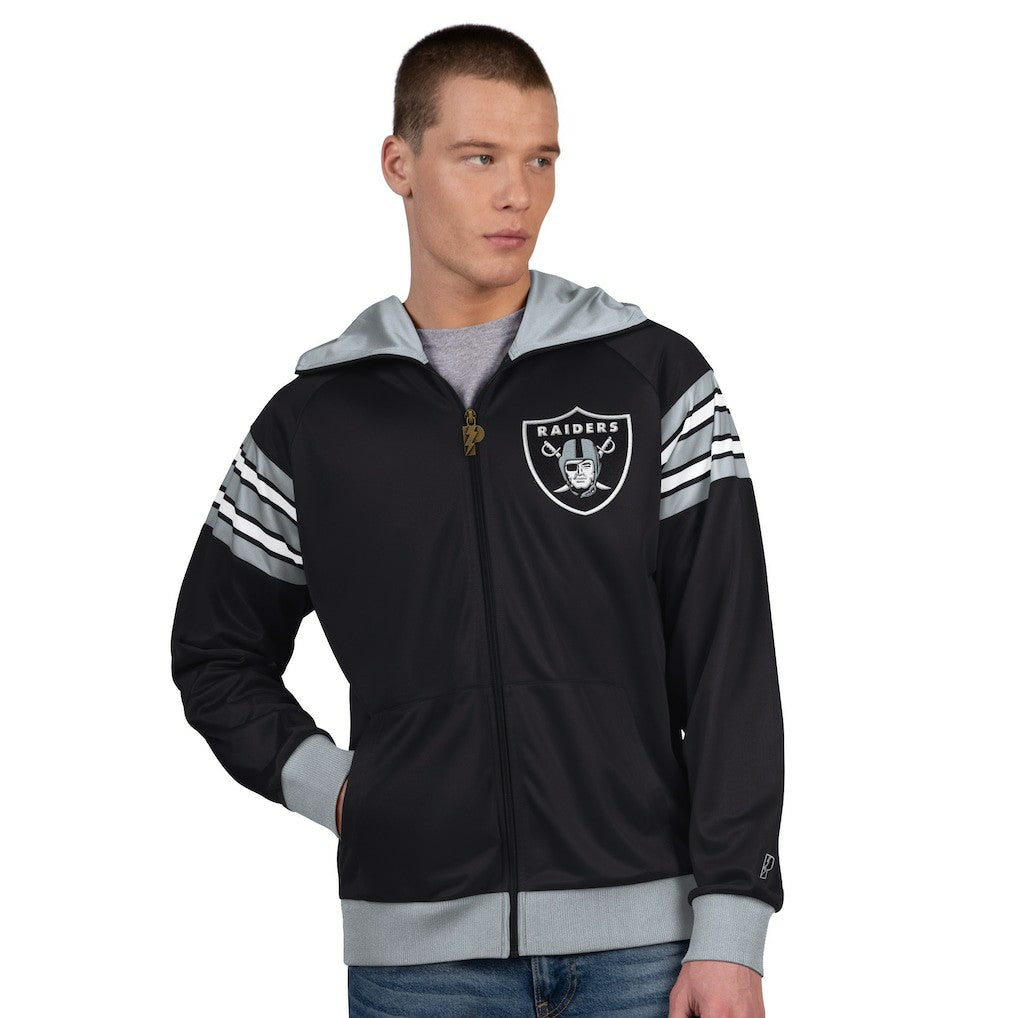Las Vegas Raiders Pro Player Helmet Full-Zip Hooded Track Jacket - Black/Silver - NFL