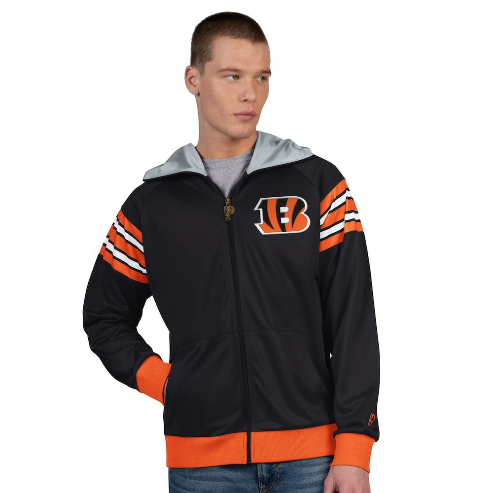 Cincinnati Bengals Pro Player Helmet Full-Zip Hooded Track Jacket - Black/Orange - NFL