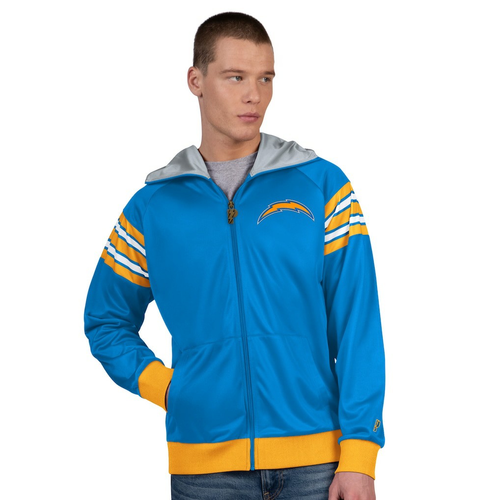 Los Angeles Chargers Pro Player Helmet Full-Zip Hooded Track Jacket - Powder Blue/White - NFL