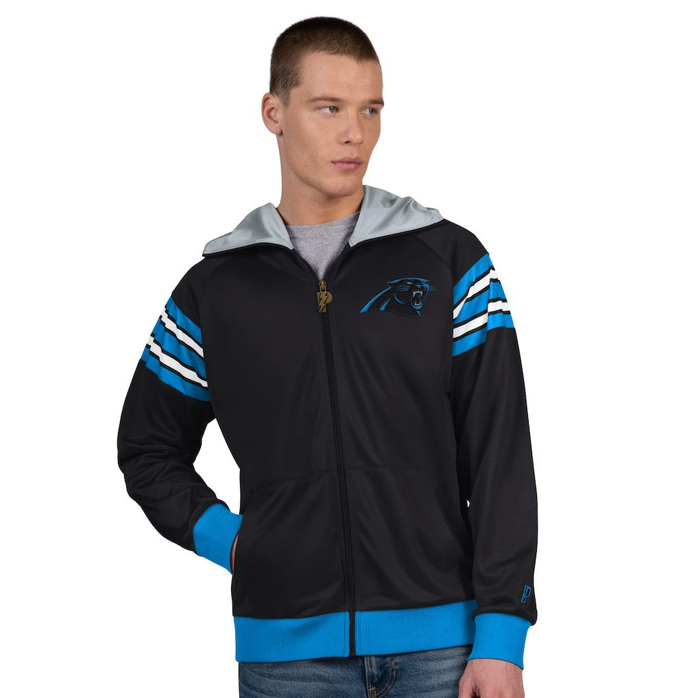 Carolina Panthers Pro Player Helmet Full-Zip Hooded Track Jacket - Black/Silver - NFL