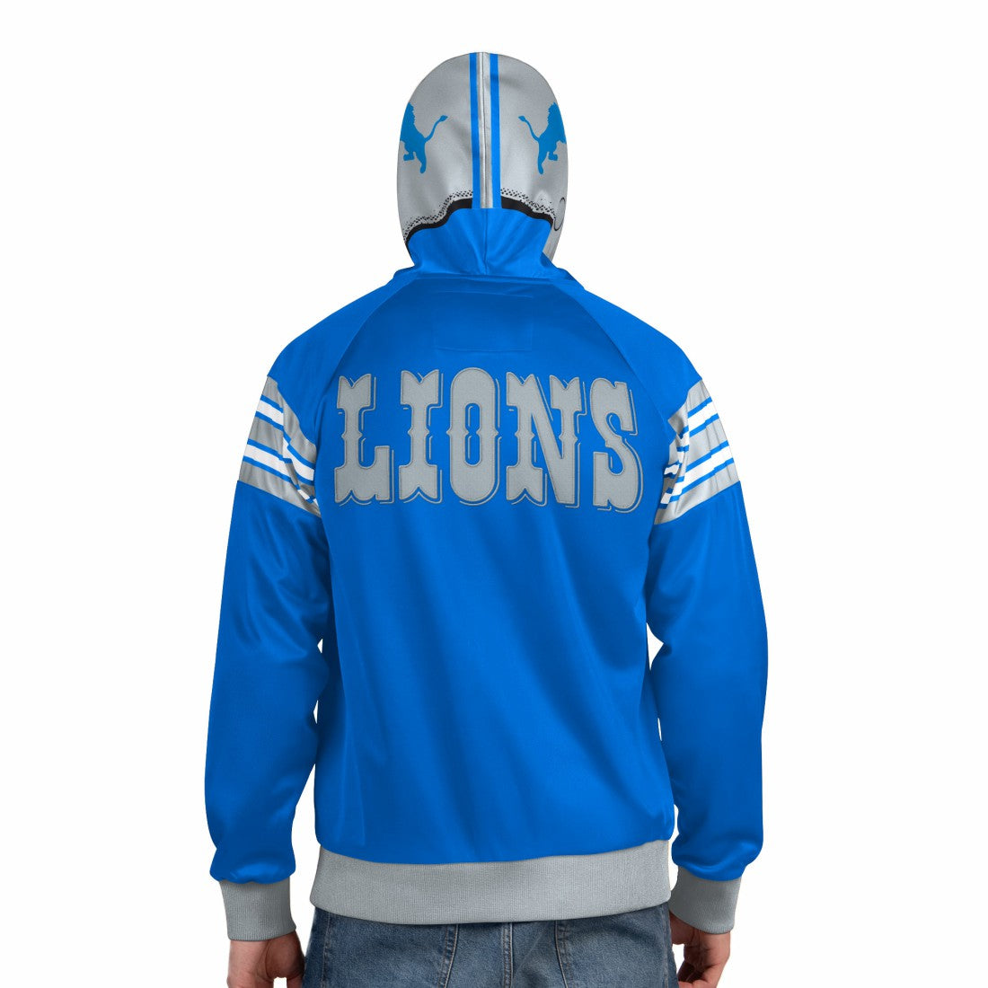 Detroit Lions Pro Player Retro Helmet Full-Zip Hooded Track Jacket - Blue/Silver - NFL
