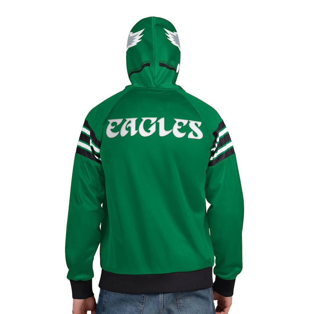 Philadelphia Eagles Pro Player Retro Helmet Full-Zip Hooded Track Jacket - Kelly Green/Black - NFL
