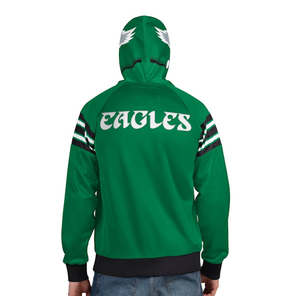Philadelphia Eagles Pro Player Retro Helmet Full-Zip Hooded Track Jacket - Kelly Green/Black - NFL