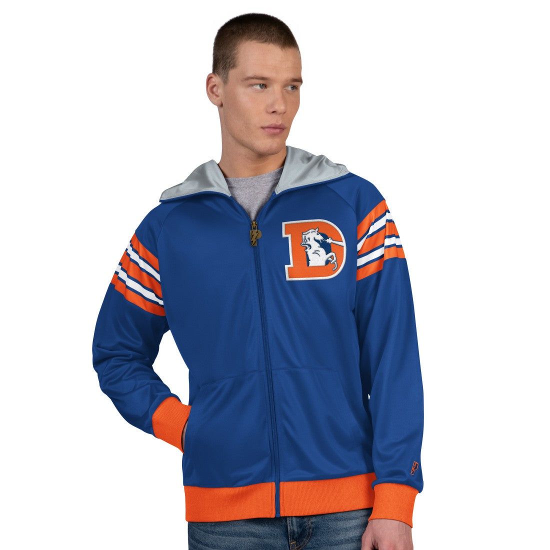 Denver Broncos Pro Player Retro Helmet Full-Zip Hooded Track Jacket - Royal/Orange - NFL