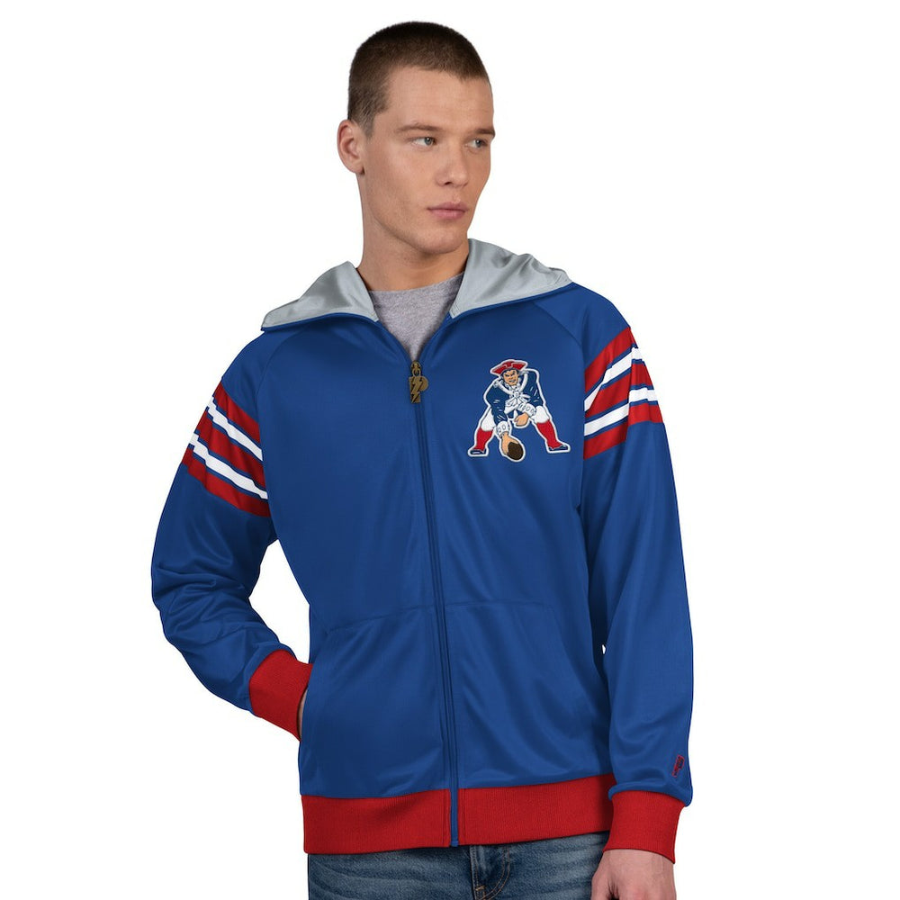 New England Patriots Pro Player Retro Helmet Full-Zip Hooded Track Jacket - Royal/Red - NFL