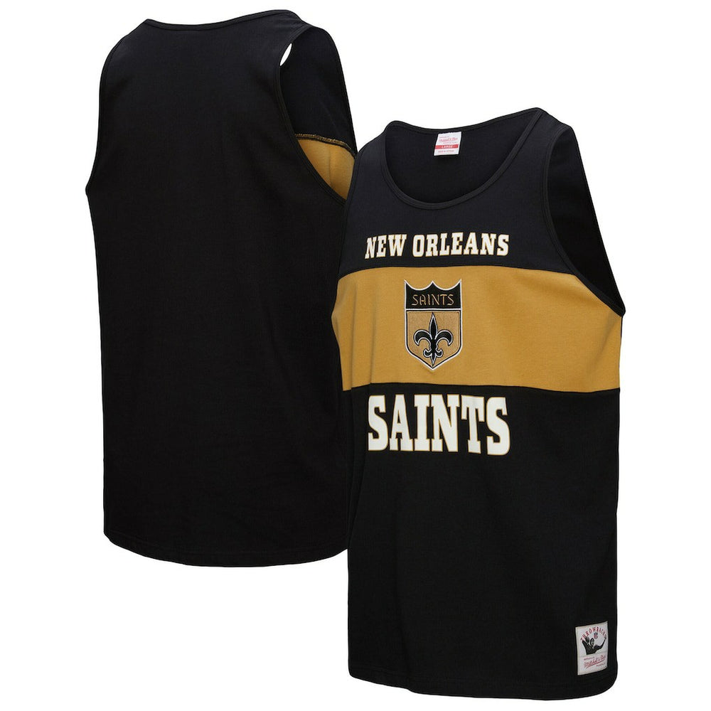 New Orleans Saints Retro Colorblock Tank Top - Black - Mitchell & Ness