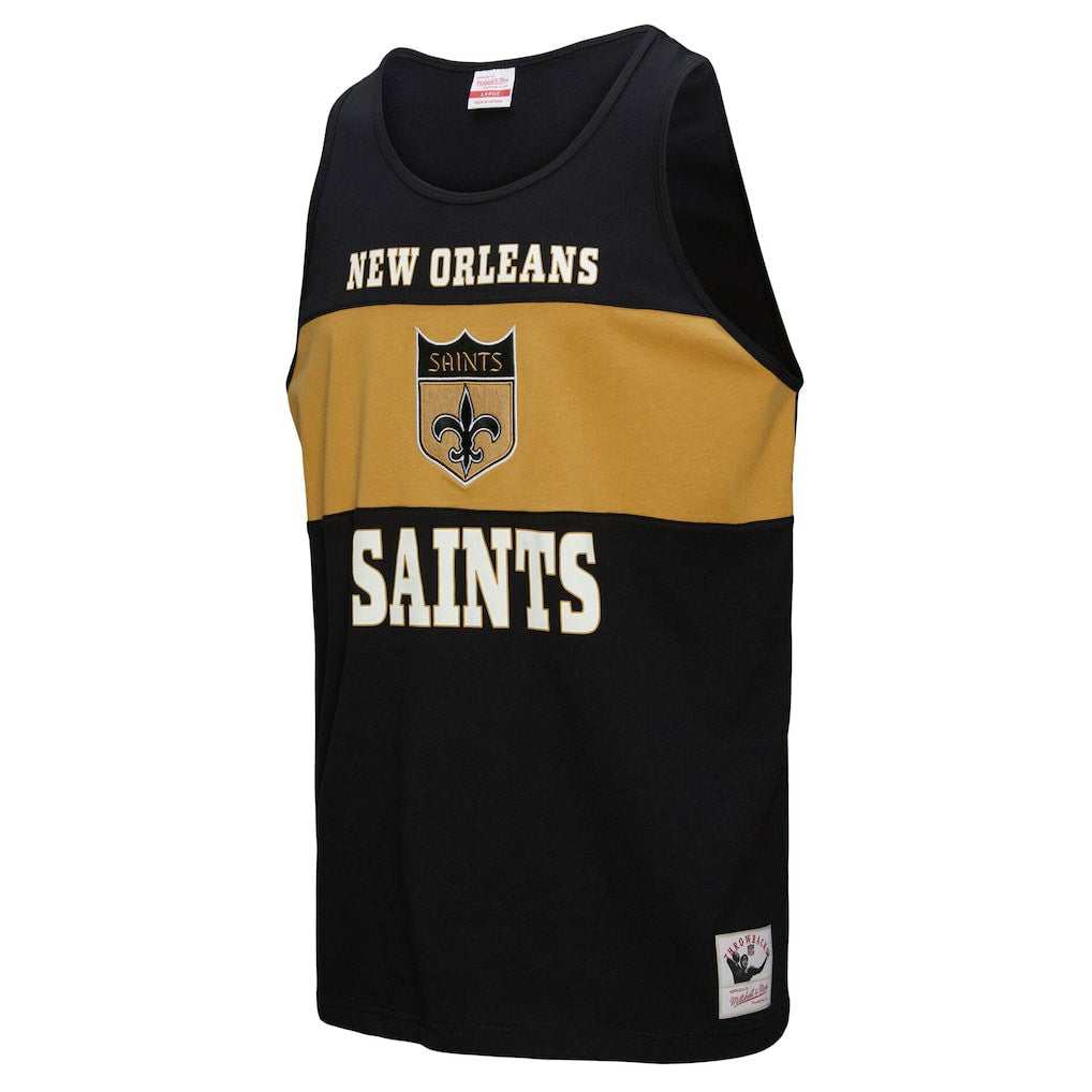 New Orleans Saints Retro Colorblock Tank Top - Black - Mitchell & Ness