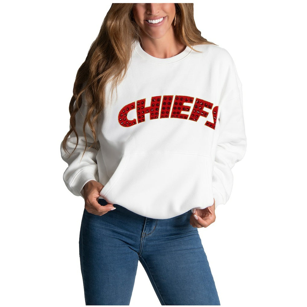 Kansas City Chiefs Cuce Women's Chenille Jeweled Sweatshirt - White - NFL