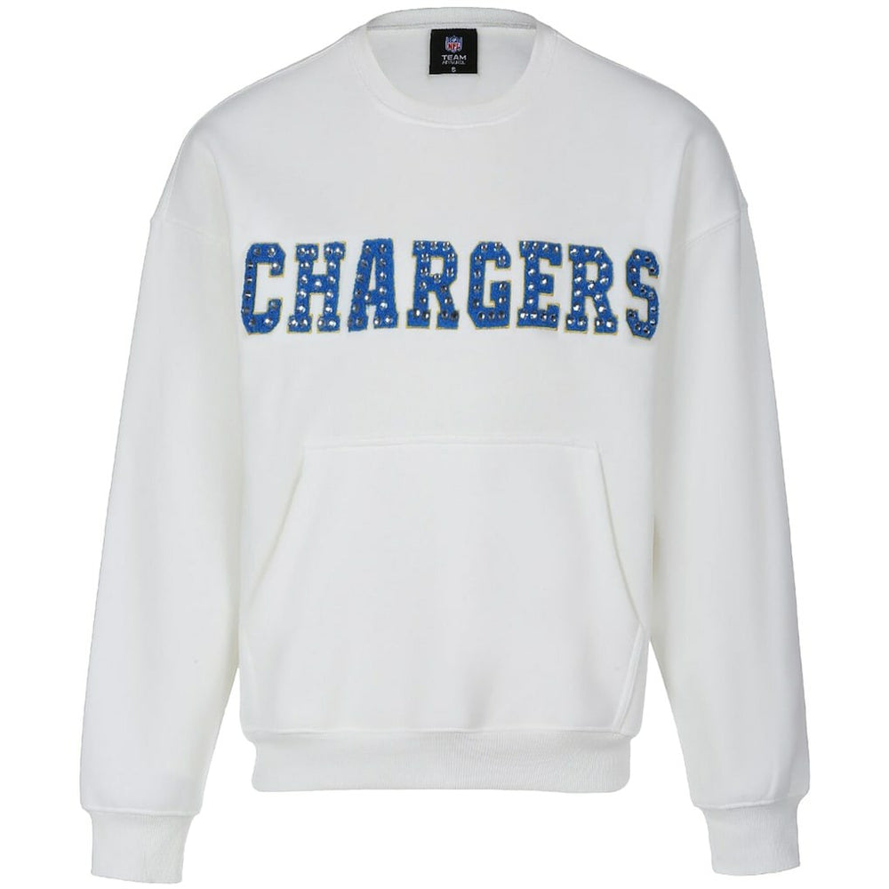Los Angeles Chargers Cuce Women's Chenille Jeweled Sweatshirt - White - NFL