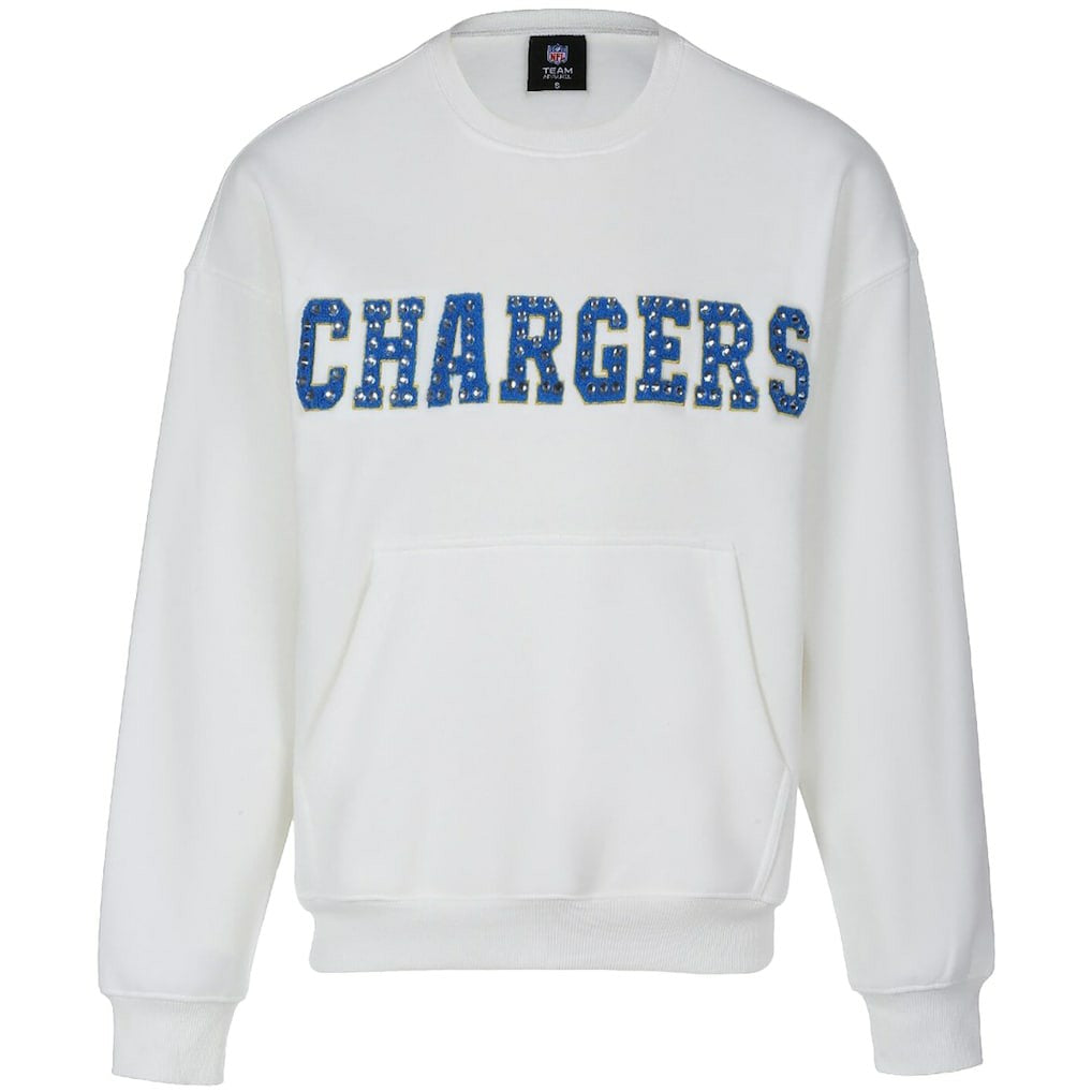 Los Angeles Chargers Cuce Women's Chenille Jeweled Sweatshirt - White - NFL