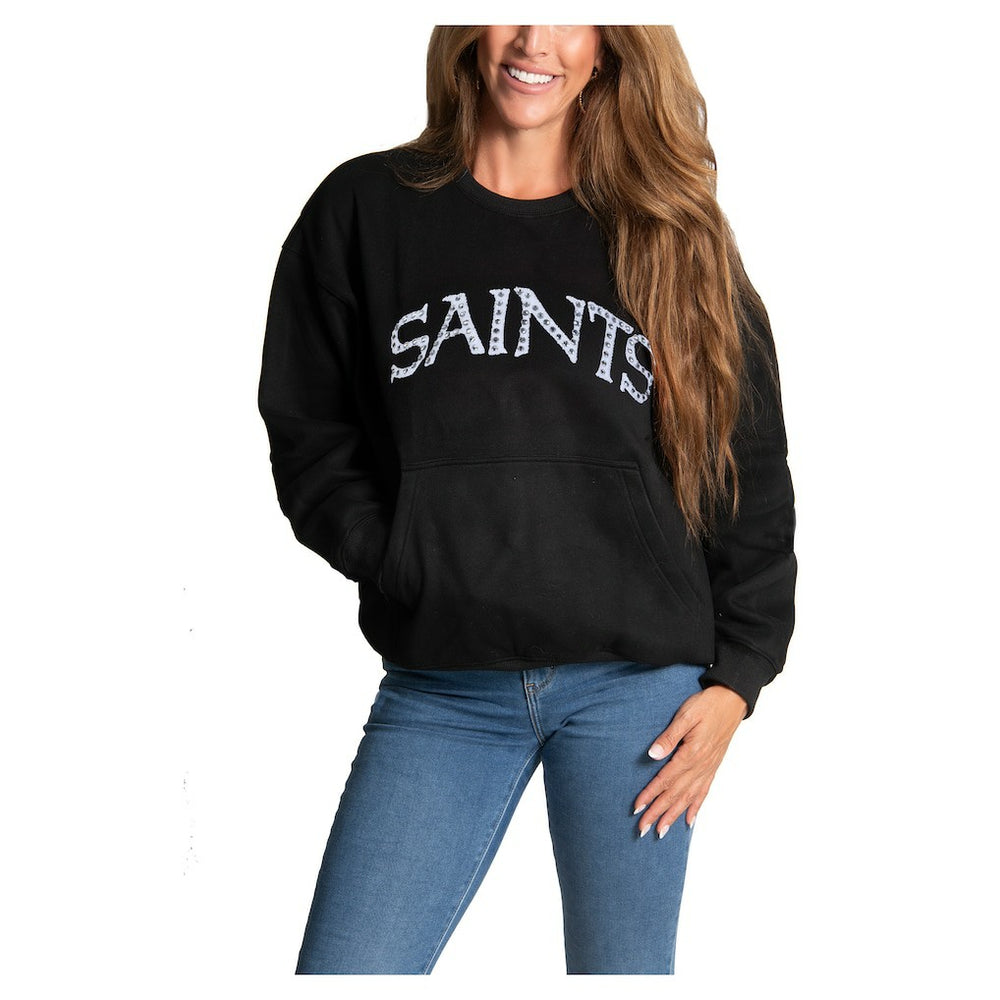 New Orleans Saints Cuce Women's Chenille Jeweled Sweatshirt - Black - NFL