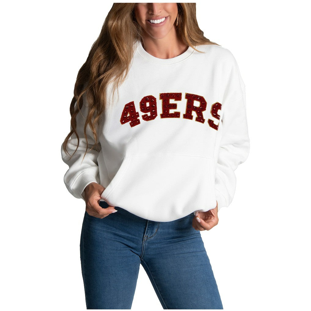San Francisco 49ers Cuce Women's Chenille Jeweled Sweatshirt - White - NFL
