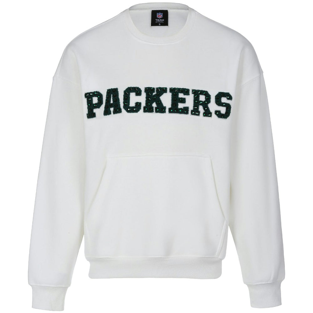 Green Bay Packers Cuce Women's Chenille Jeweled Sweatshirt - White - NFL