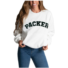 Green Bay Packers Cuce Women's Chenille Jeweled Sweatshirt - White - NFL