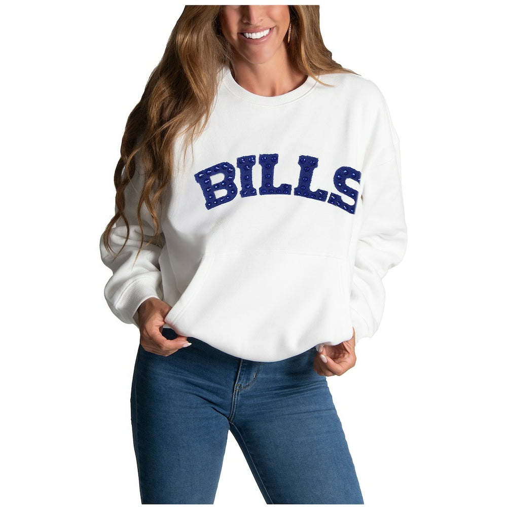 Buffalo Bills Cuce Women's Chenille Jeweled Sweatshirt - White - NFL